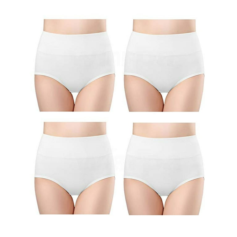 Womens Cotton Underwear High Waist Full Coverage Brief Panty 4 Pack 