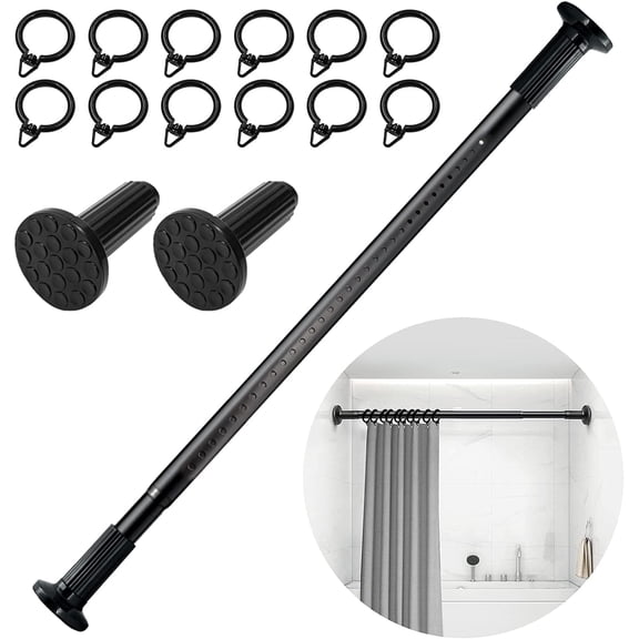 No Drill Tension Rod - Extra Long Room Divider 51-146inch, Adjustable Spring Shower Curtain Rod for Closet/Balcony, Non-slip Telescopic Pole (black)
