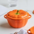 thumbnail image 4 of BINGLI Orange Pumpkin-Shaped Ceramic Bowl with Lid, Fall Thanksgiving Table Decor Handmade Serving Dish for Soup Cereal Snacks Kitchen and Dining Tableware ﻿, 4 of 9