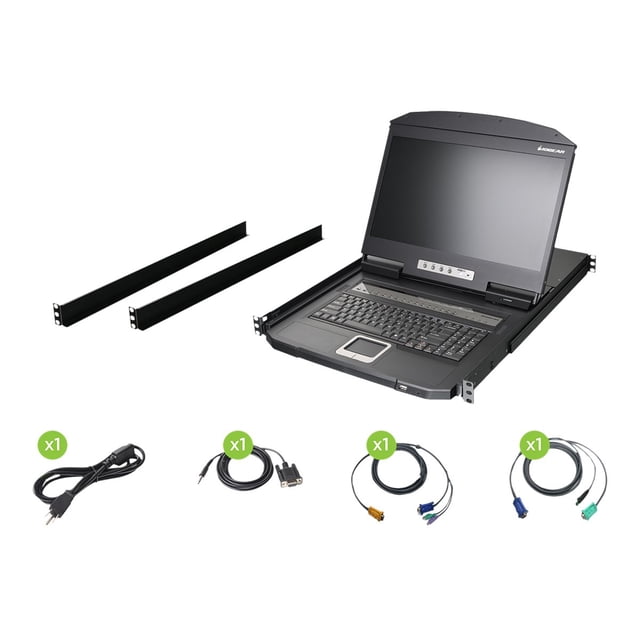 IOGEAR GCL1916WKITU - console KVM avec Commutateur KVM - 16 ports - PS/2, USB - 18,5" - Rackable - 1366 x 768 60 Hz - VGA - 1U - TAA Compatible