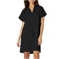 thumbnail image 2 of Women's Solid Color Short Sleeve V-Neck Loose Print Dress for Spring Summer Casual Wear, 2 of 9