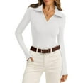 thumbnail image 2 of Womens Shirts Long Sleeve Business Casual Tops Collared V Neck Ribbed Knit Sweater Slim Fit Blouses White XL, 2 of 7