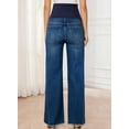 thumbnail image 4 of DOKOTOO Women's Maternity Jeans with Full Elastic Panel - High Waist Over The Belly Straight Leg Stretchy Pregnancy Jean Raw Hem Frayed Denim Pants, 4 of 11
