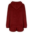 thumbnail image 5 of Lovskoo Women's Fuzzy Fleece Pajamas Sets Loungewear Long Sleeve Pocket Casual Hoodies And Shorts Set 2 Piece Fluffy Sleepwear Burgundy, 5 of 7
