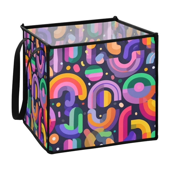 Home Organizer Foldable Fabric Storage Bin With Handle Vector Pattern Thick Neon
