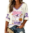 thumbnail image 2 of Halloween Tops for Women Ghost Graphic T-Shirt Oversized 3/4 Sleeve V Neck Tee Funny Pumpkin Print Spooky Fall Blouse, 2 of 5