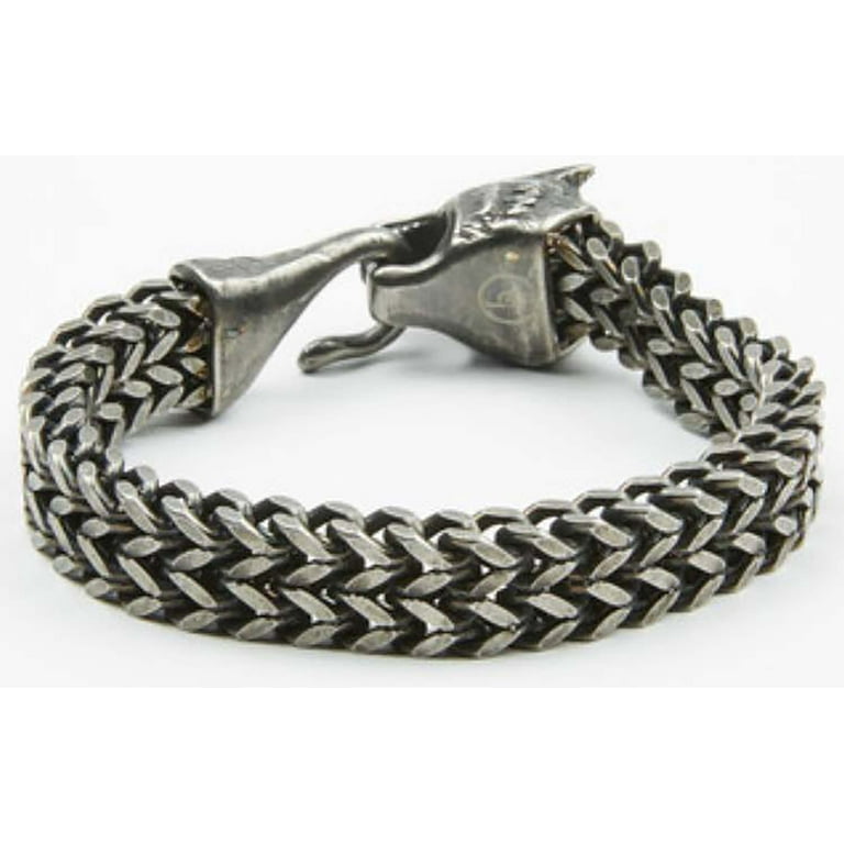Dell Arte by Jean Claude Modern Stainless Steel Wiking Wolf Head Bracelet With Steel Hook Closure