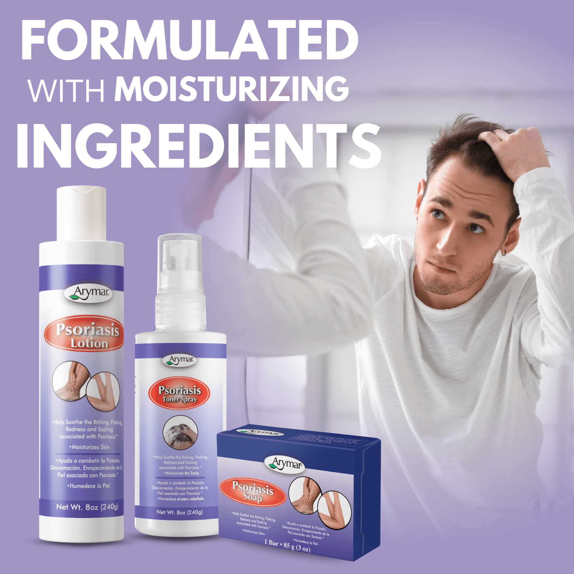 Arymar Psoriasis Care Set – Toner Spray, Bar Soap & Hydrating Lotion Essentials