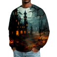 thumbnail image 6 of Men's Halloween Sweatshirt Haunted House Pullover Long Sleeve Scary Ghost Pumpkin Shirt Casual Spooky Graphic Top Navy 4XL, 6 of 6