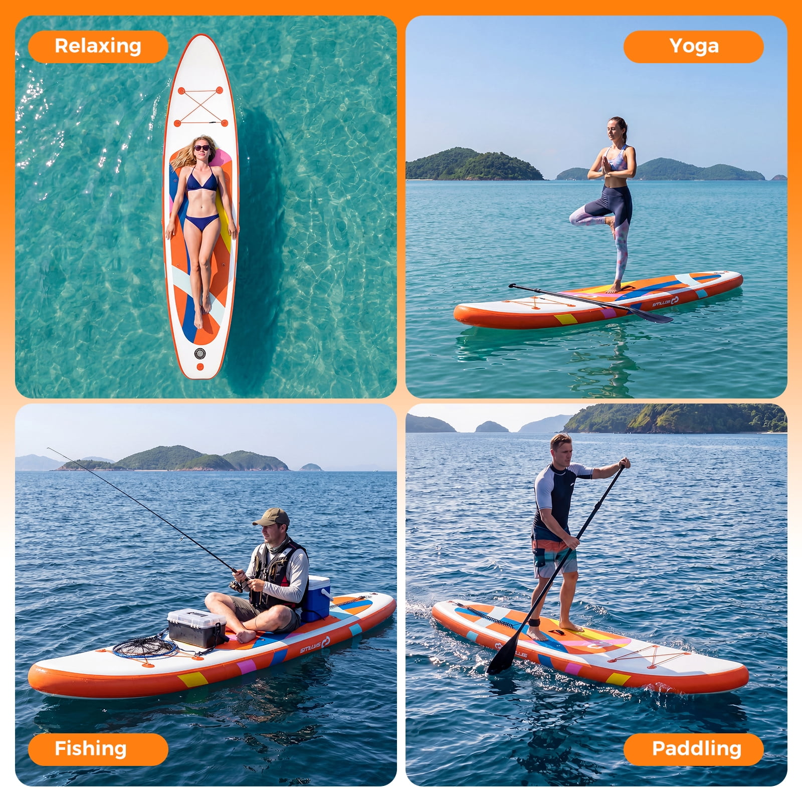 Costway 11’ Wide Inflatable Stand Up Paddle Board , Stable SUP for Adults and Youth Orange+White