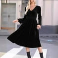 thumbnail image 3 of Efsteb 2025 Dresses for Women Trendy Hight Waist Pleated Velvet Dress Long Sleeve V Neck Cocktail Dress Mini Prom Dress For Wedding Guest (Black,S), 3 of 6