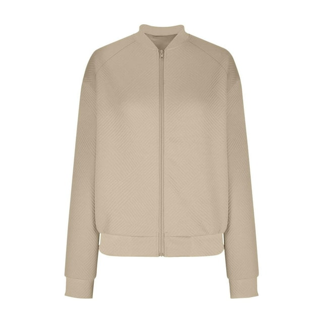 iHPH7 Vestes Légères pour Femmes Vestes pour Femmes Décontractées Veste Texturée Femme Mode d'Automne Veste de Baseball Veste à Col Montant Femme Veste à Fermeture Éclair Kaki G