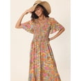 thumbnail image 2 of Unique Bargains Women's Floral Short Flutter Sleeve Smocked Flowy Maxi Dress with Pockets XL Grey Green, 2 of 6