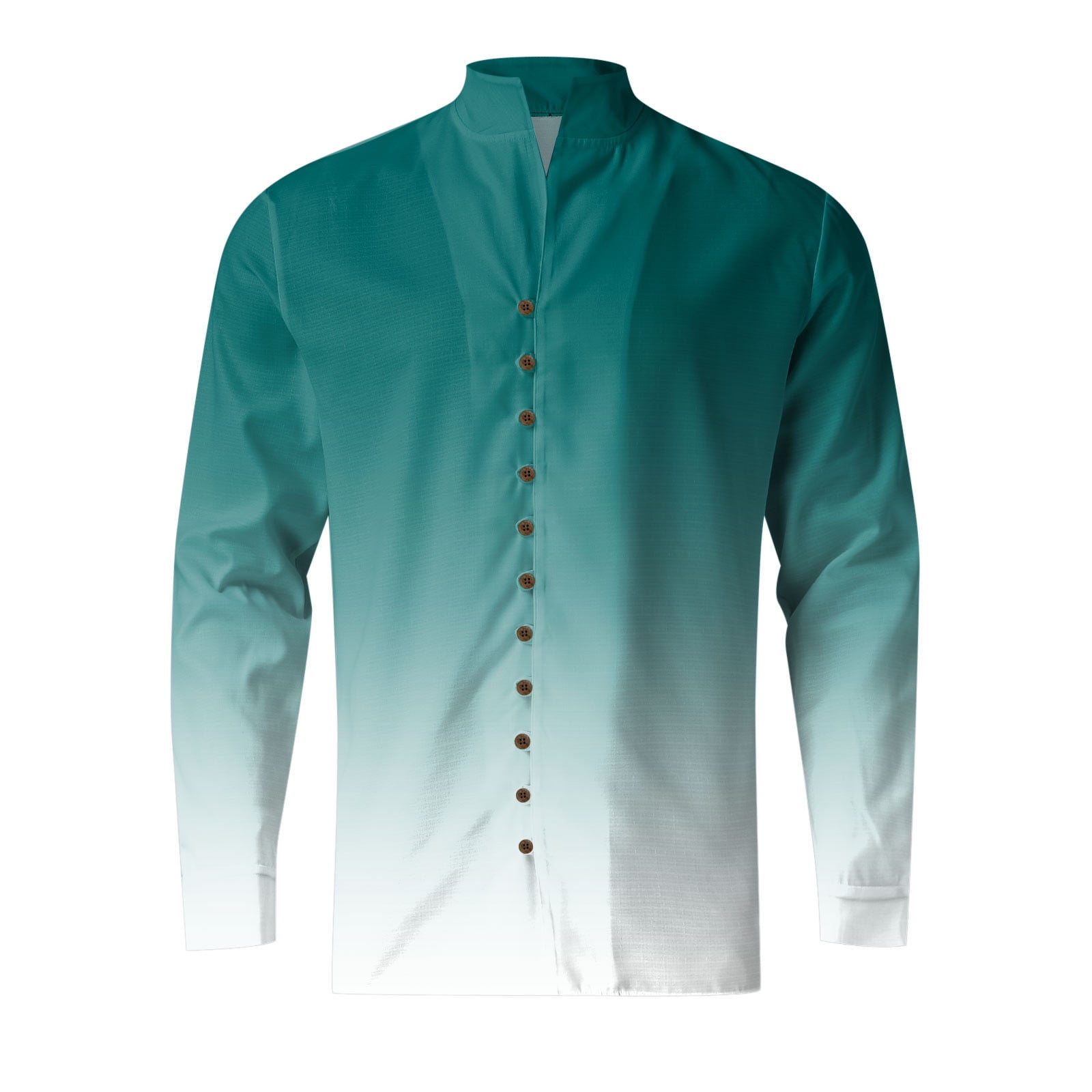 Mens Shirt Adult Male 70s Style Shirts Men Mens Holiday Seaside Leisure Loose Button Stand Printed Shirt Long Sleeve Top Clothes Green XL