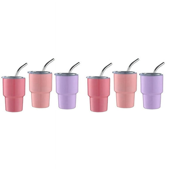 6Pack Mini Tumbler Shot Glass with Straw & Lid, Mini Tumbler Cups, Double Wall Tumbler Shot Glasses, 2Oz(A)