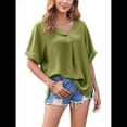 thumbnail image 2 of Camisas de Corta con Cuello en V para Mujer, Blusas Informales de Negocios, Blusas de Trabajo Holgadas Amarillo-Verde XL, 2 of 7