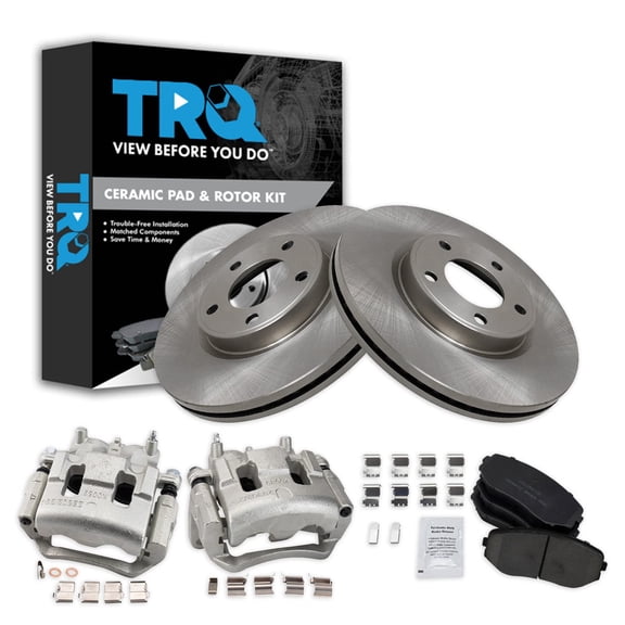 TRQ Front Brake Pad & Rotor Kit Brake Caliper Brake Pads Brake Rotor Ceramic Vented Fits Select 2009 Lincoln MKX