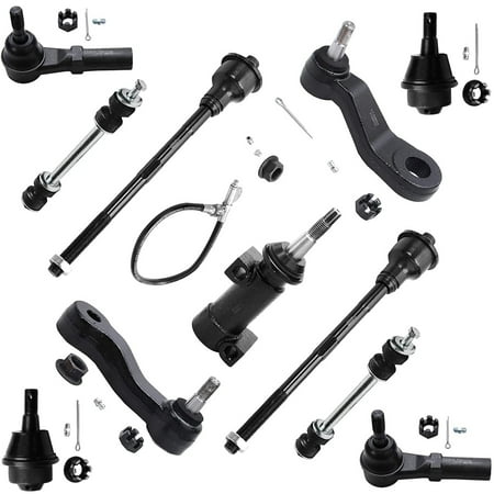 Detroit Axle - Front 11pc Suspension Kit for Chevy Silverado Sierra Avalanche Suburban GMC Yukon XL 2500 3500 HD Hummer H2, Ball Joints Tie Rods Sway Bars Pitman Idler Arm Bracket Pivot Replacement