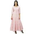 thumbnail image 1 of Bimba Women's 3/4 Sleeve Summer Cotton Maxi Dress Drawstring Waist, 1 of 7