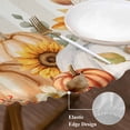 thumbnail image 3 of Orange Fall Round Tablecloth, Fitted Table Cover with Elastic for 45"-54" Round Tables, Thanksgiving Pumpkins Sunflower Striped Table Cloth Outdoor Indoor Dinning Party Waterproof Tablecloths, 3 of 7