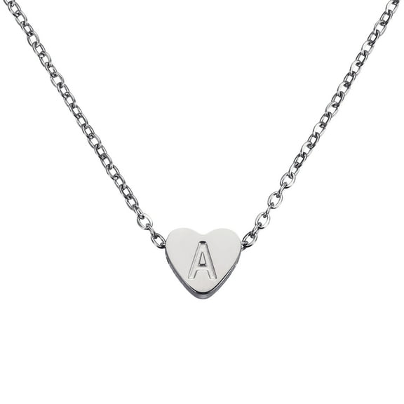 Uxcell Initial Heart Necklace for Women, 18K Gold Plated Stainless Steel Chain Dainty Personalized Name Letter A Pendant Necklaces for Woman Jewelry Gifts, Silver Tone