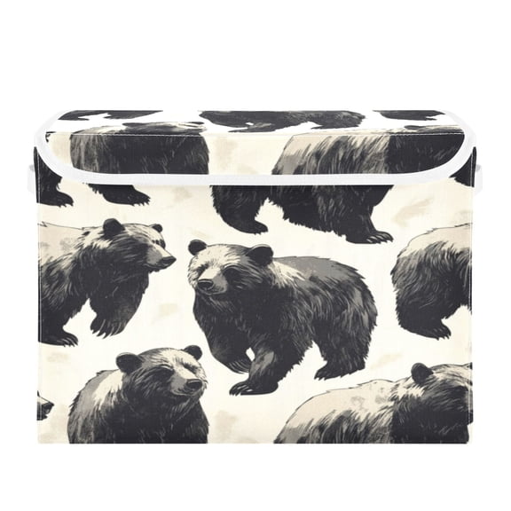 Storage Box With Lid 16.5x12.6x11.8In Foldable Stacked Household Storage Box Black Bear Seamless