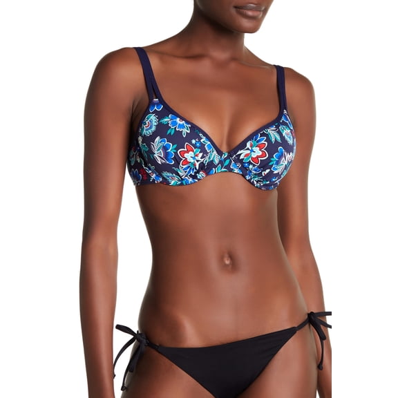 Tommy Bahama Folk Floral Underwire Double Strap Bikini Top, Mare Navy, 38C