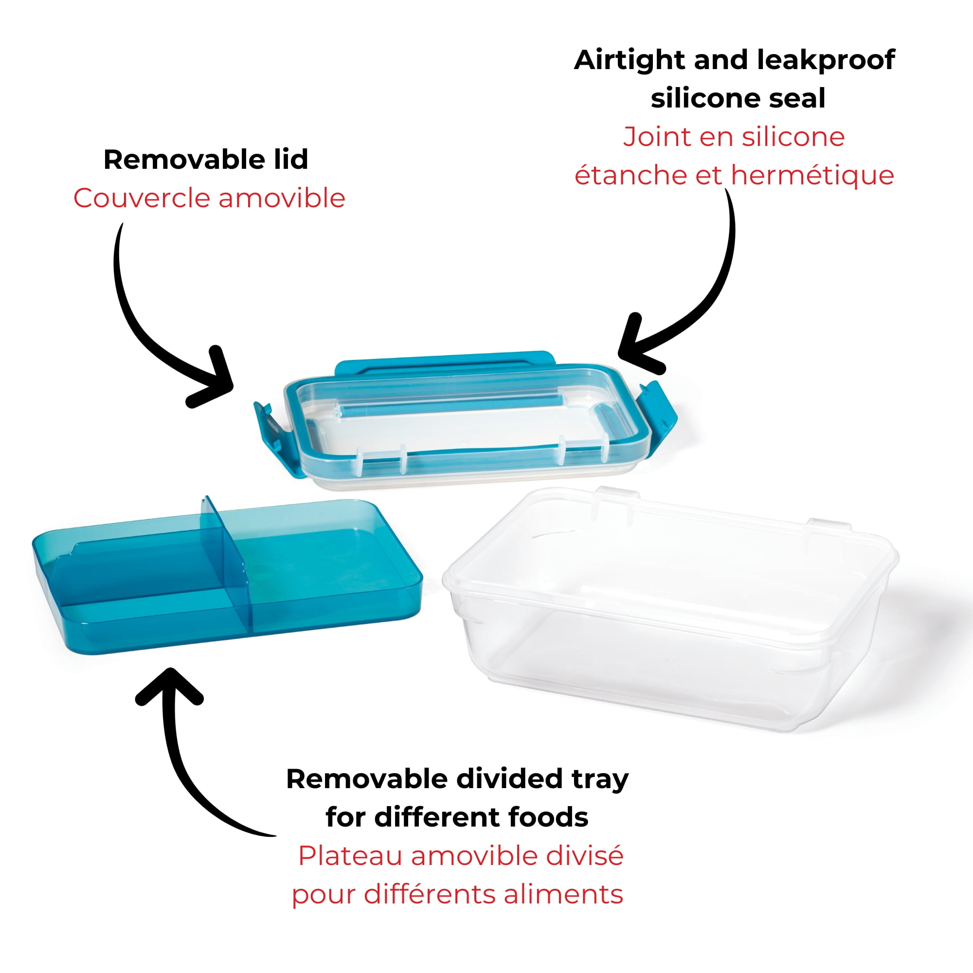 Starfrit Easy Lunch Rectangular Bento Container - Removable Tray - 32oz/946ml - Airtight & Leakproof - 4-Sided Locking Lid