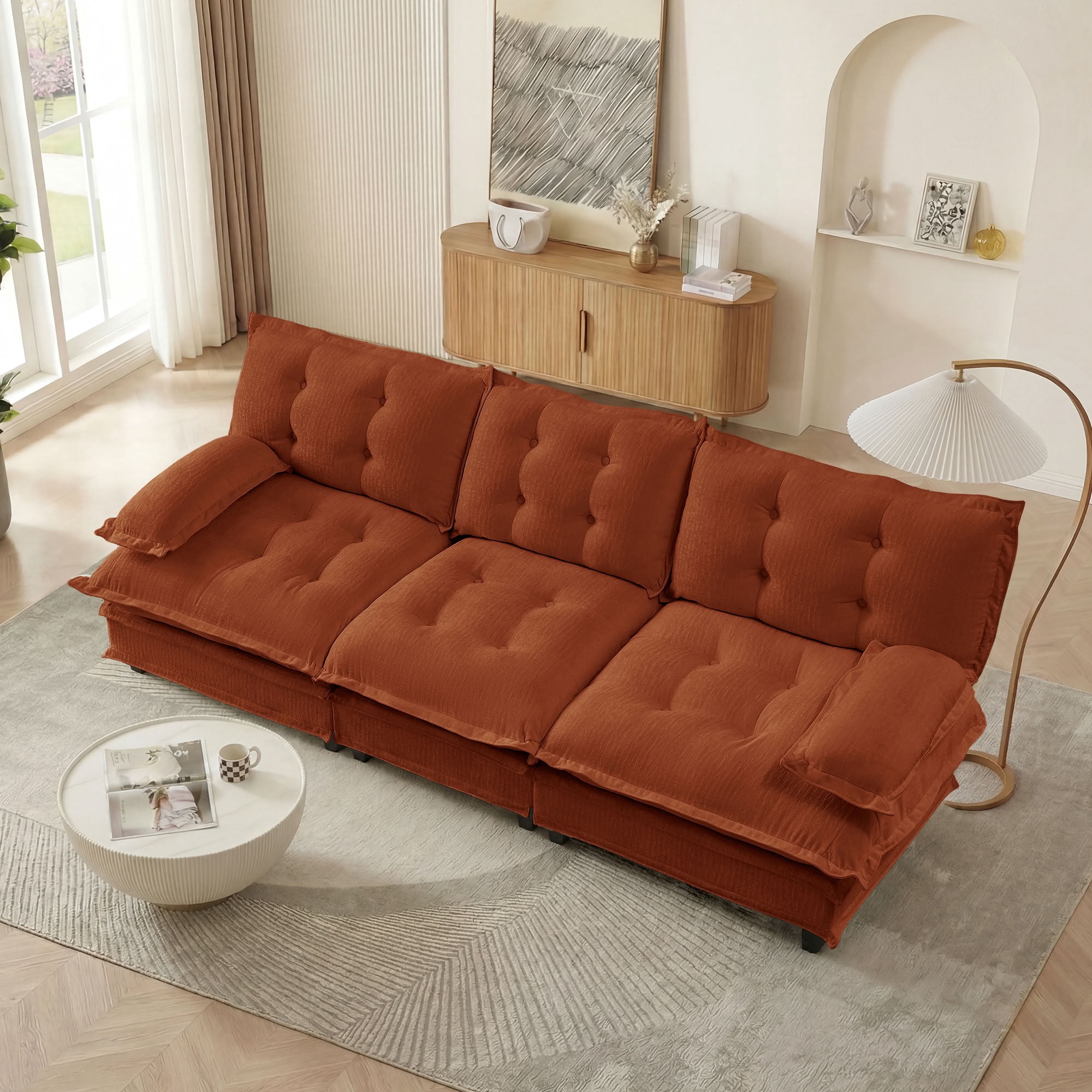 MAYEERTY 107 Inch 3-Seater Sectional Sofa, Chenille Cloud Modular Couch, Solid Wood & Metal Frame for Living Room Home