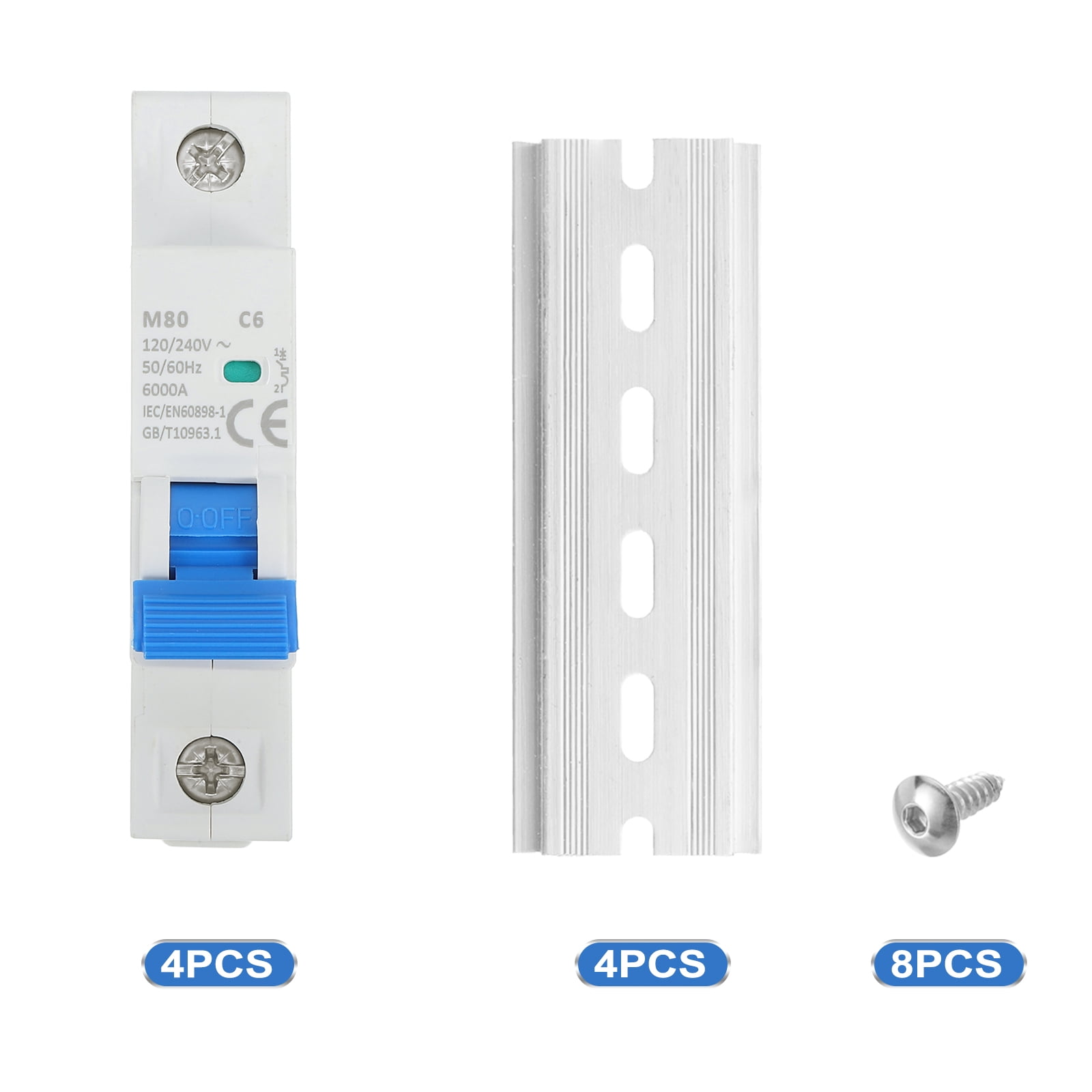 4 Pcs AC Miniature Circuit Breaker 1P 6A 120/240V Isolator M80AC DIN Rail Mount Disconnect Switch Circuit Breaker Protection Thermal Magnetic Trip