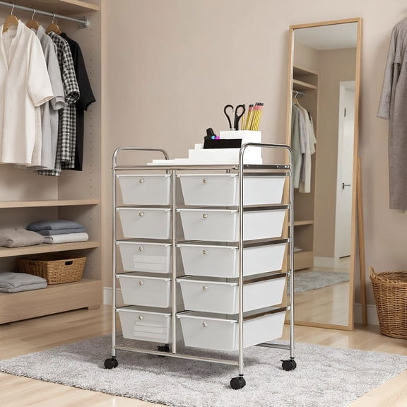 Barara King File Cabinet, Filing Cabinet Organizer,10-Drawer Rolling Storage Cart-Transparent