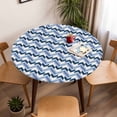 thumbnail image 5 of Abstract Geometric Elastic Fitted Round Table Cover Blue Navy Minimalist Waterproof Outdoor Tablecloth for Holiday Party, Picnic, Patio & Dining Fits Tables Up to 36"-44", 5 of 8