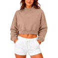 thumbnail image 4 of Womens Mock Neck Sweatshirts Long Sleeve Loose Fit Cropped Shirts Casual Soft Trendy Shirts Basic Tees Cute Y2K Fashion Pullover Top Tunics 2026 Fall Outfits Fall Winter Outfits Clothes Khaki M, 4 of 9