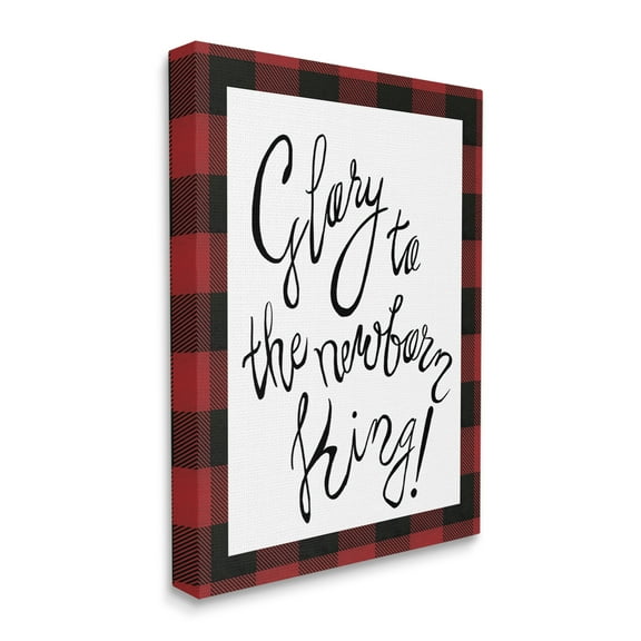 Stupell Industries Glory to Newborn King Checker Plaid Christmas Phrase Holiday Painting Gallery Wrapped Canvas Art Print Wall Art, 16 x 20
