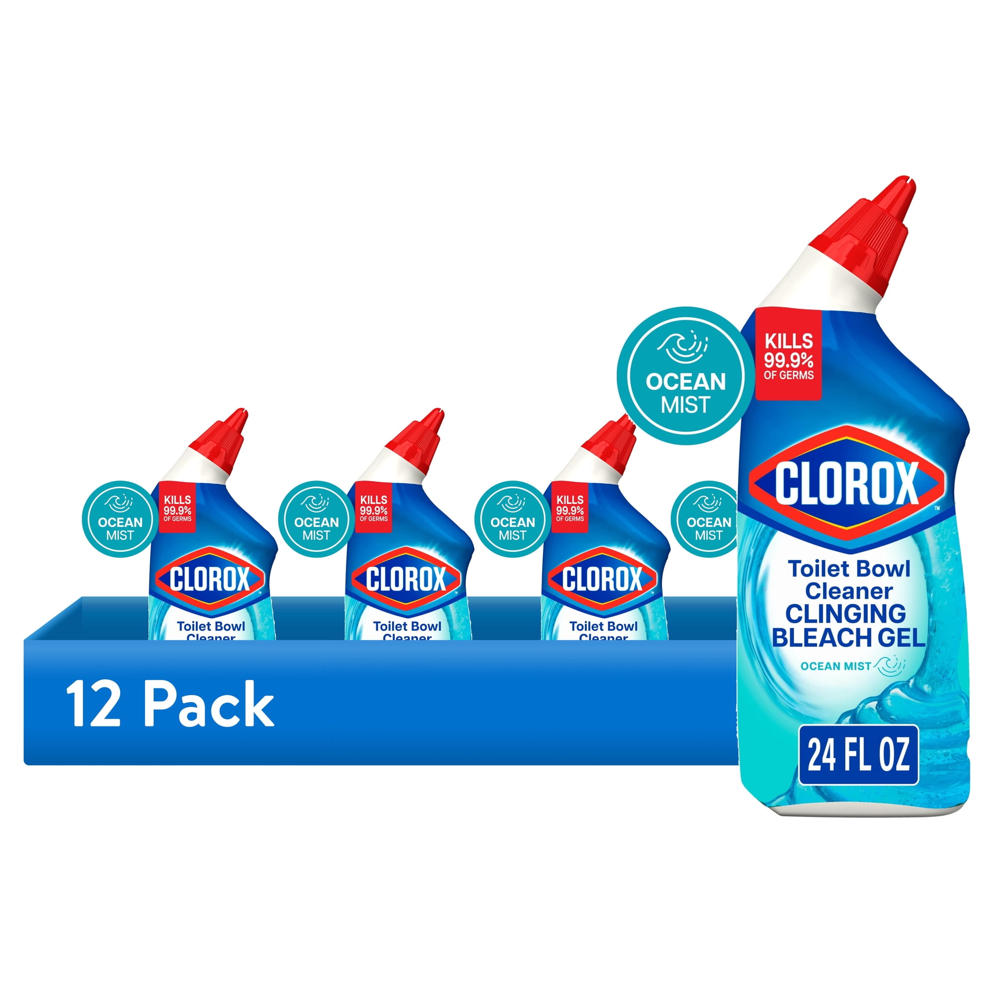 (12 pack) Clorox Toilet Bowl Cleaner Clinging Bleach Gel, Ocean Mist, 24 Fluid Ounces