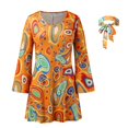 thumbnail image 2 of Costume Hippie des Années 70, Robe de Festival, Foulard + Robe Imprimée, Ensemble Deux Pièces, Robe Chandail pour Femmes, Orange TTG, 2 of 7