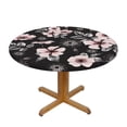 thumbnail image 2 of YFYANG Round Fitted Table Cloth, Waterproof Vintage Pink Floral Graffiti Pattern Polyester Table Cover, Indoor Outdoor Decorative Tablecloths with Elastic Edge, 2 of 7