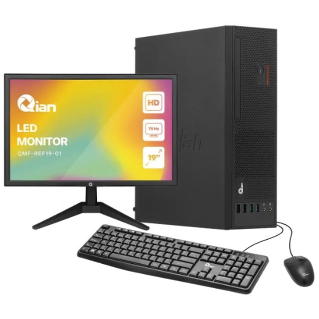 Pc de escritorio Qian QPI-OP3140TA-25M Intel core i5 10400T, 8GB DDR4 3200MHz, 256GB SSD, H510, 500w, Monitor 19”, incluye teclado-mouse