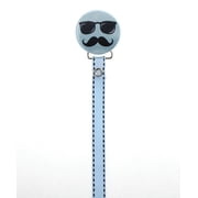 Blue Cool Mustache Pacifier Clip