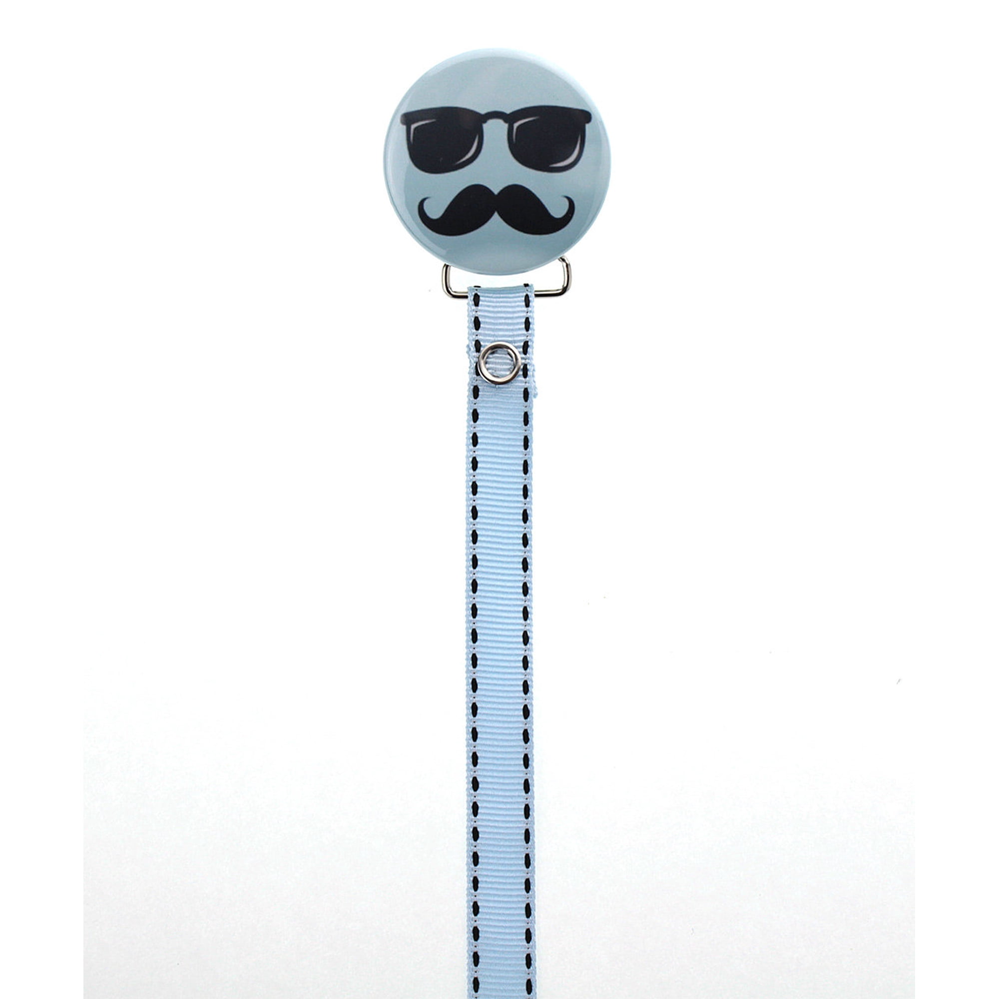 Blue Cool Mustache Pacifier Clip