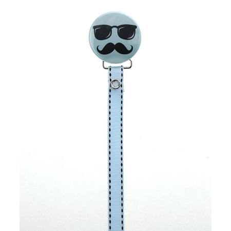 Blue Cool Mustache Pacifier Clip