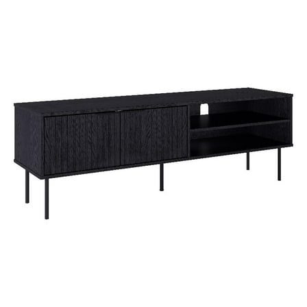 Pemberly Row Black Fluted Engineered Wood TV Stand for TVs up to 75"