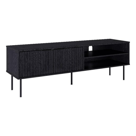 Pemberly Row Black Fluted Engineered Wood TV Stand for TVs up to 75"