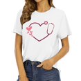 thumbnail image 2 of Jolis T-Shirts pour Femmes Col Rond Manches Courtes Mode Imprimé Cœur T-Shirt Ample Léger Confortable Doux Tee Chandail Tenues Blanc TG, 2 of 4