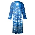 thumbnail image 3 of Women's Casual Crew Neck Christmas Print Mid-Length Dress with Pockets, Long Sleeve Holiday Party Dress with Festive Pattern, A-Line Swing Vintage Style,Blue,Size M, 3 of 4