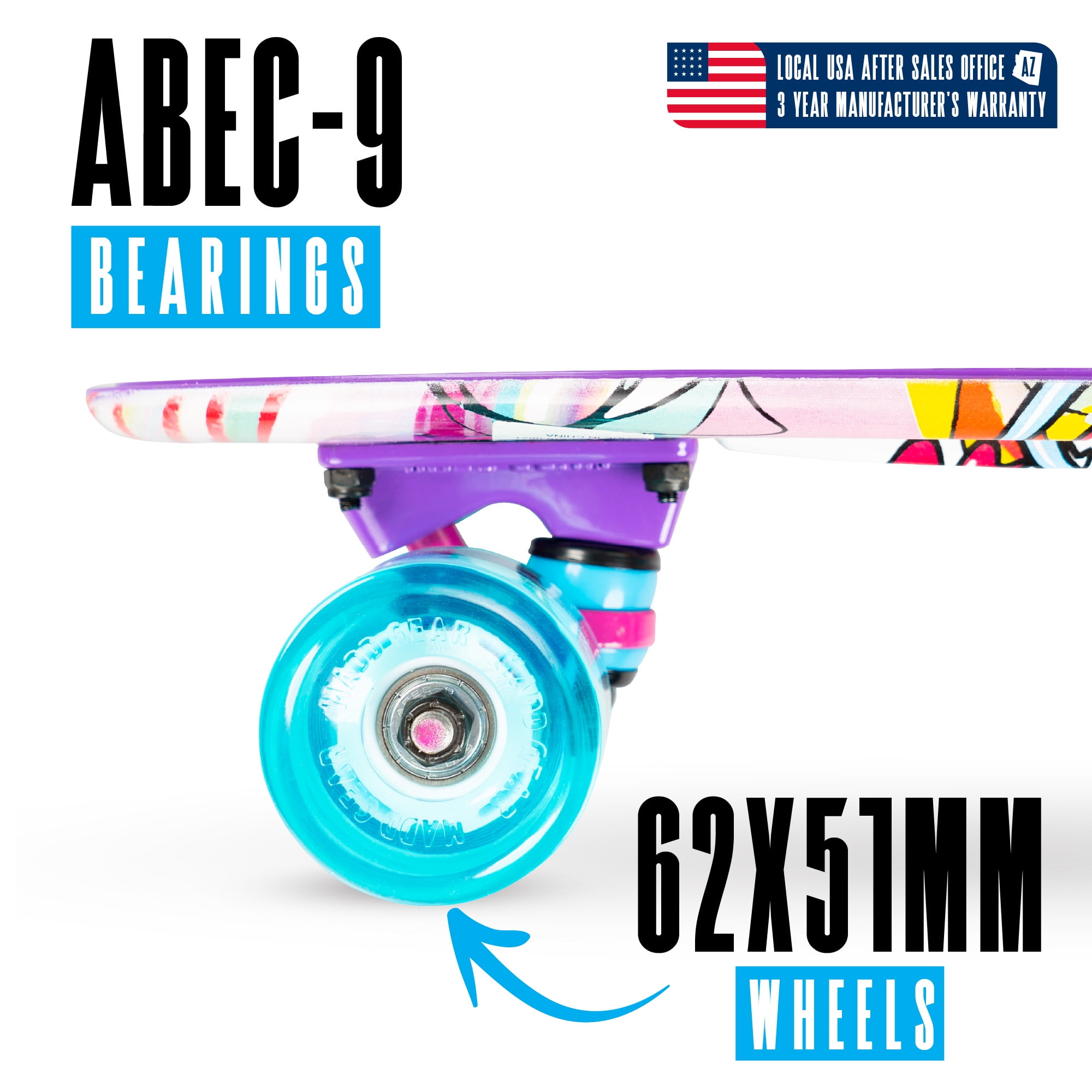 Retro Mini Cruiser Skateboard for Kids and Teens – Lightweight 22