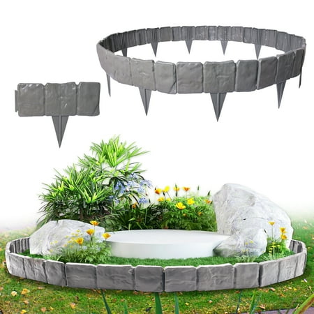 2025 New Landscape Edging Border,16 ft Plastic Stone Effect Garden Edging Border for Lawns,Flower Beds,Patios ,Yard (20 pcs, Gray)