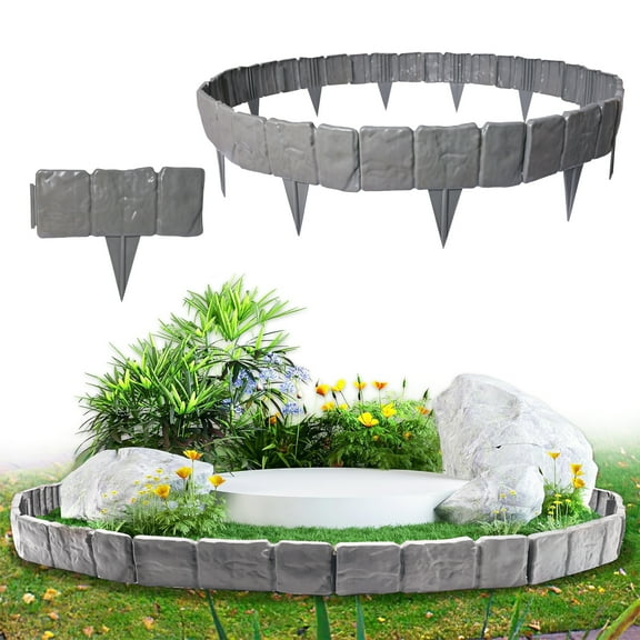 2025 New Landscape Edging Border,16 ft Plastic Stone Effect Garden Edging Border for Lawns,Flower Beds,Patios ,Yard (20 pcs, Gray)