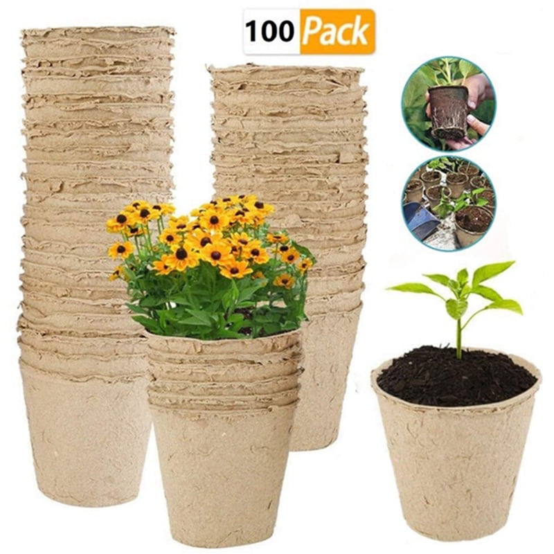 100Pcs Nursery Pots Biodegradable Paper Pulp Peat Pot Plant Nursery Cup Tray 