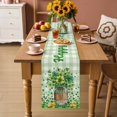 thumbnail image 2 of St. Patrick's Day Table Runner - 72 Inch Long Spring Botanical Clovers Coin Green Check Cotton and Linen Blended Dress Scarves Farmhouse Table Runner for Kitchen Dining, Coffee Table, 13" x 72", 2 of 8